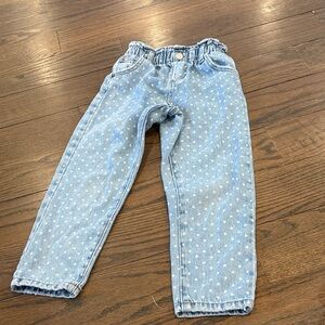 Zara girls Light Blue Polka Dot Kids Jeans with heart pockets paper bag style